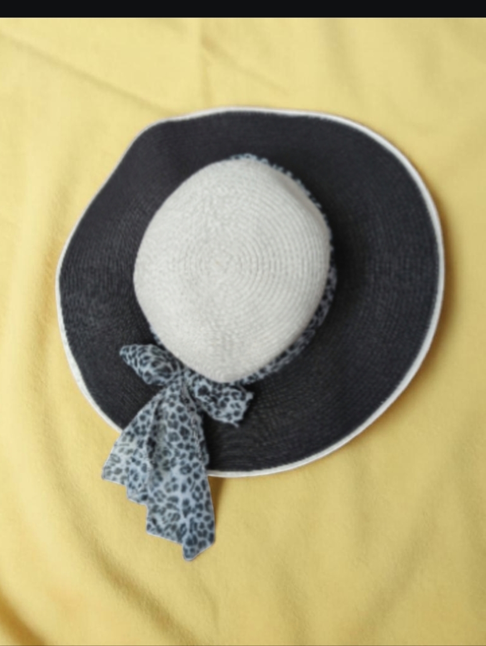 Jacobson Two-Tone Wide Brim Straw Hat with Leopard Scarf